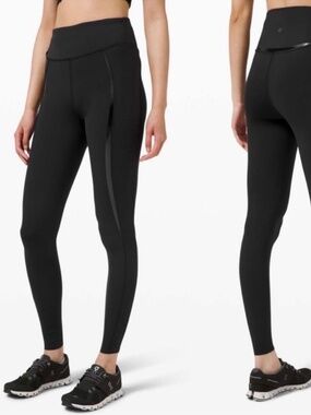 NWOT Lululemon Gloss Trim Run Super High-Rise Tight Black‎